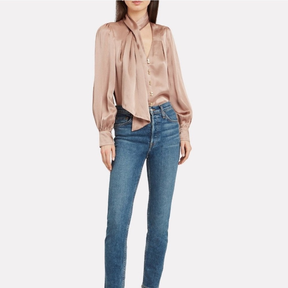 AJE - Astrid Tie Neck Silk Blouse in Beige in Size AUS 10